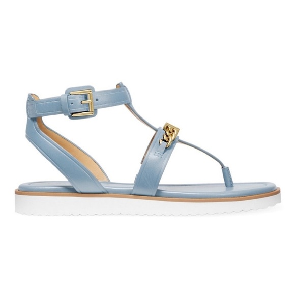 Michael Kors Farrow Thong Sandals Light Blue Size 7M Gladiator Chain Logo - Picture 1 of 12